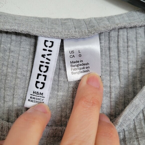 H&M Divided Heather Gray Ribbed Short Sleeve Jersey Knit Mini Dress Size Large - Picture 8 of 11